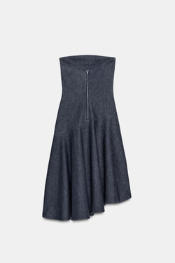 ZARA ДЖИНСОВОЕ АСИММЕТРИЧНОЕ ПЛАТЬЕ TRF, ТЕМНЫЙ ИНДИГО