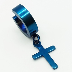 Серьга (1шт) "Крест синий" для пирсинга уха. Сталь 316L
