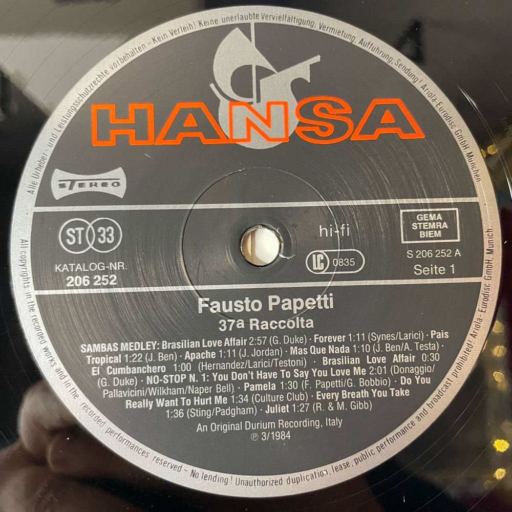 Винтажная виниловая пластинка LP Fausto Papetti Фаусто Папетти No Stop 37a Raccolta (Germany 1984)