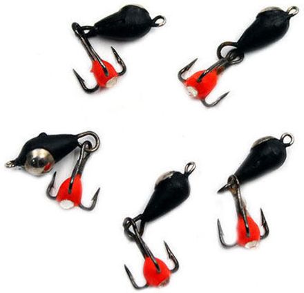 Мормышка вольф. безнасадочная "ЯМАН" Дьявол с коронкой из никеля и подвесным тройником, d-5 мм, вес 1,9г, капля с глазком, цв. флуор. Красны