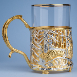 Подстаканник "Охота на медведя" с золочением и серебрением