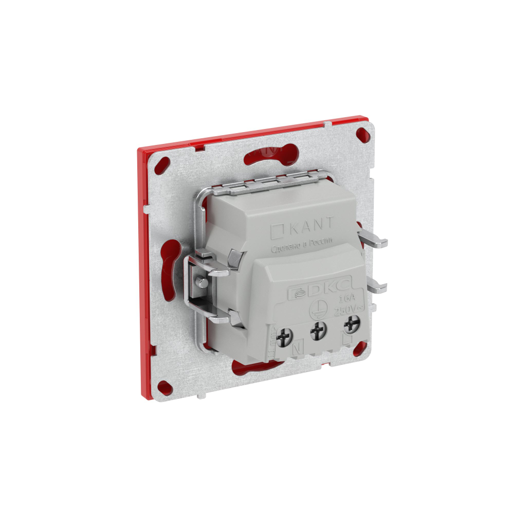 Розетка силовая, 2P+E, без з/ш, KANT, красный сатин