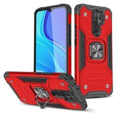 Противоударный чехол для Xiaomi Redmi 9 красный с пластиной для магнитного автодержателя и кольцом подставкой / чехол с держателем на палец для Сяоми Редми 9