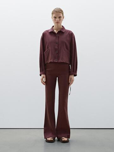 Massimo Dutti Брюки клеш из смесового льна, бургундский