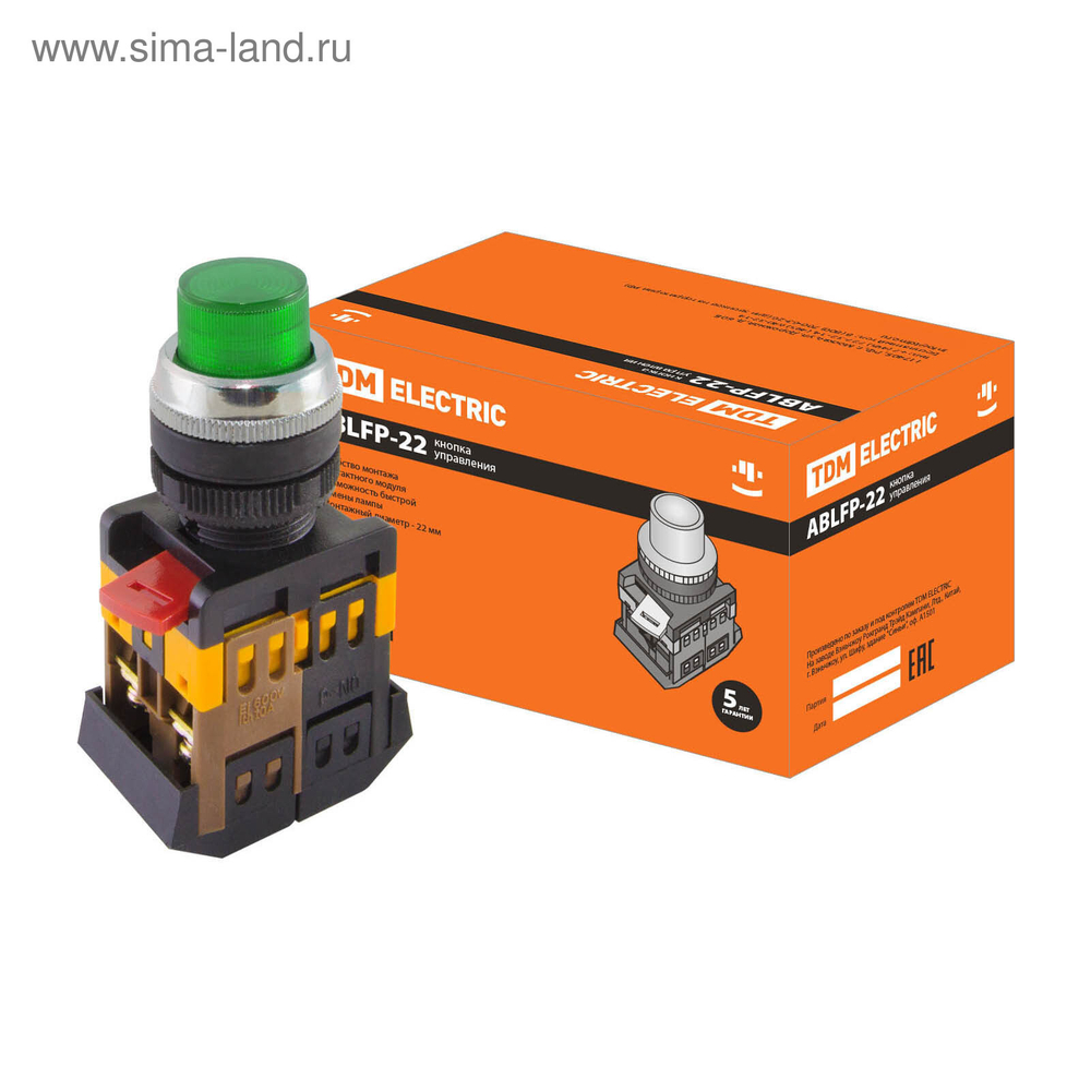 Кнопка ABLFP-22 зеленый d22мм неон/230В 1з+1р TDM SQ0704-0006