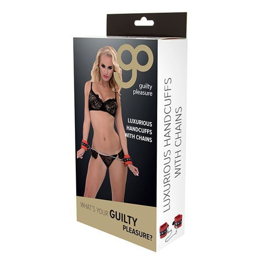 Красно-чёрные наручники на металлической цепочке (Цвет: красный с черным)