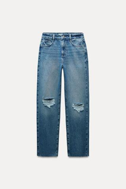 ZARA ДЖИНСЫ ПРЯМОГО КРОЯ С ВЫСОКОЙ ПОСАДКОЙ Z1975, ВЫЦВЕТШИЙ СИНИЙ