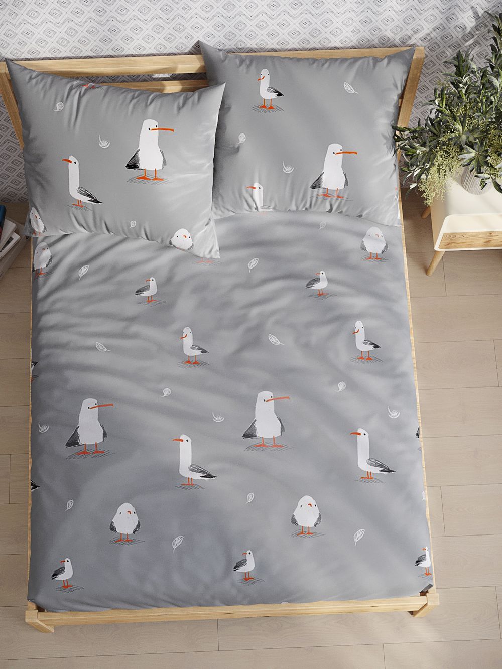 Постельное белье перкаль Сказка "Морская птица" 2-спальное Наволочка 50х70 см 2 шт Простынь на резинке 160x200 см Пододеяльник 175x215 см