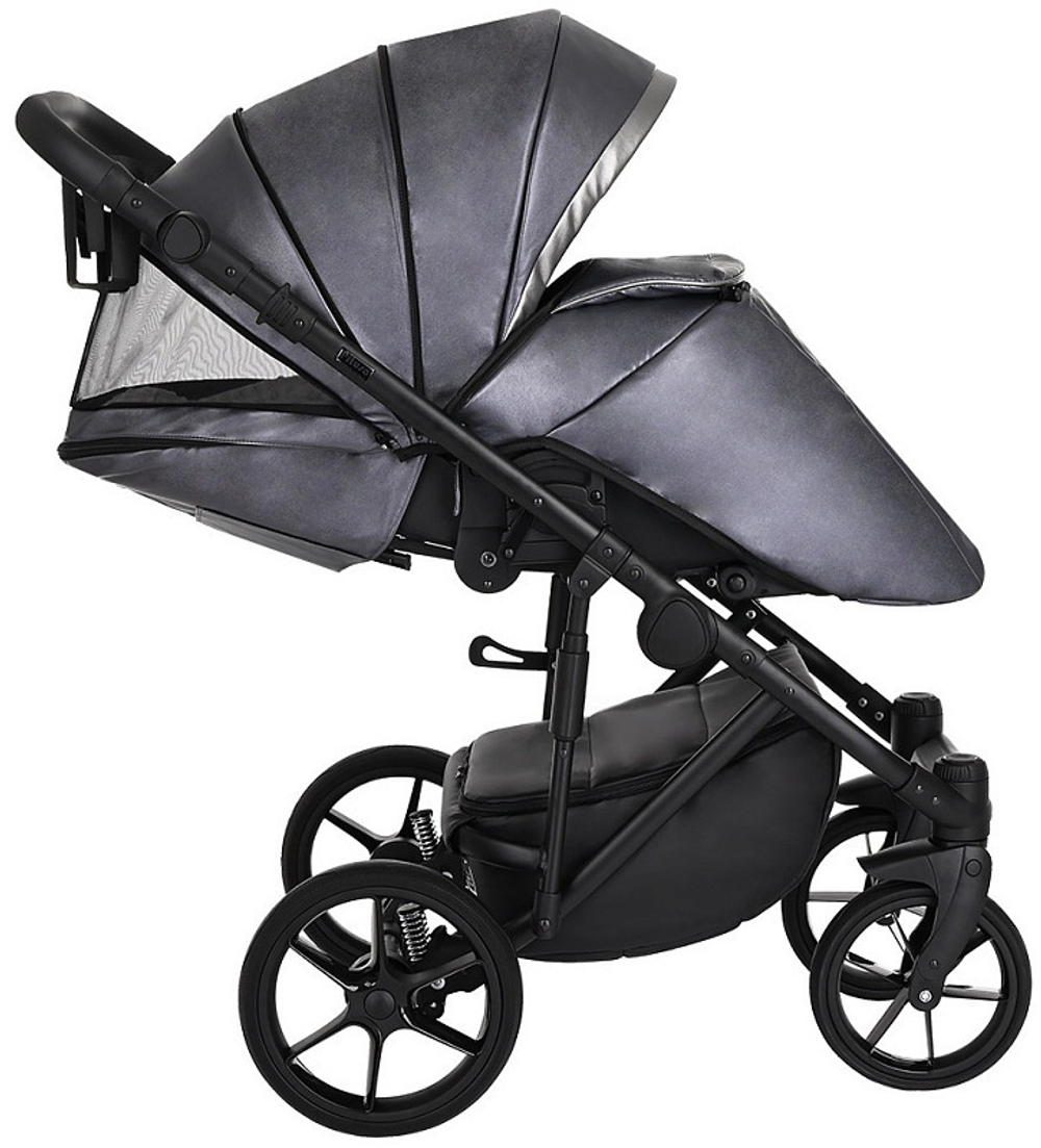 Детская коляска Pituso Luna Luxury 2 в 1 Кожа 10210 Silver Dark Grey