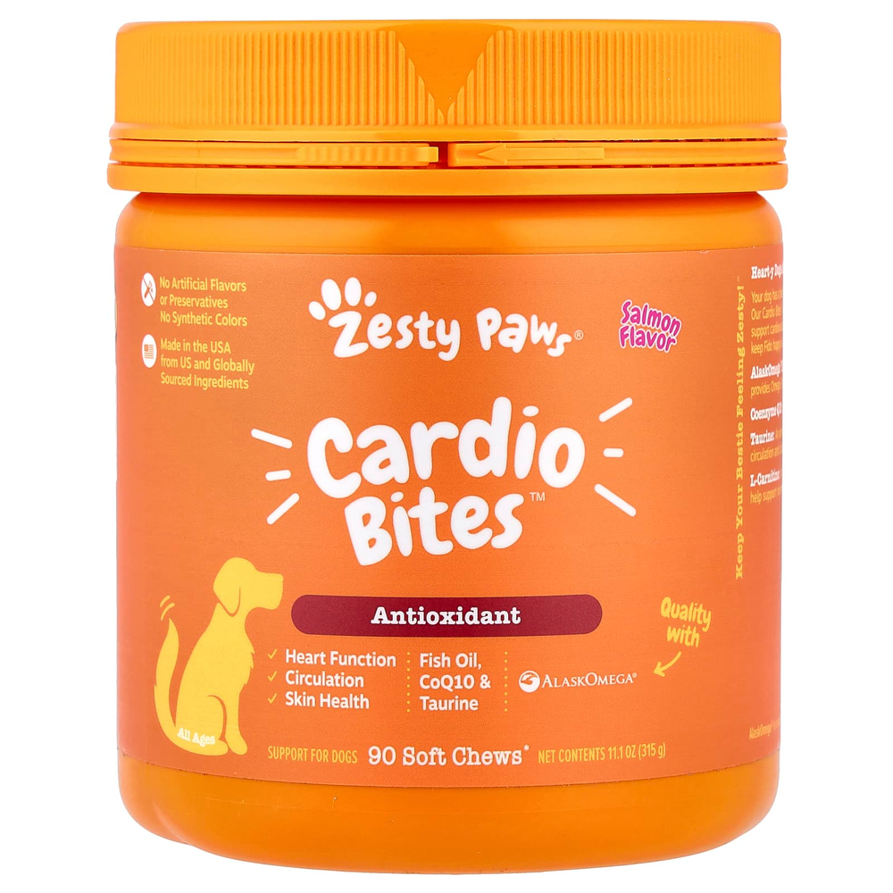 Zesty Paws, Cardio Bites ™, для собак, для всех возрастов, лосось, 90 жевательных таблеток, 315 г (11,1 унции)