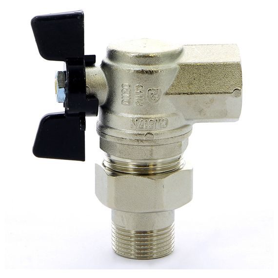 Кран BUGATTI с разъемным соединением угловой НВ 3/4 бабочка OREGON серия 594, полный проход купить в Москве и Московской области по низкой цене с доставкой по России — (3) Кран BUGATTI с разъемным соединением угловой НВ 3/4 бабочка OREGON серия 594, полный проход — (3)