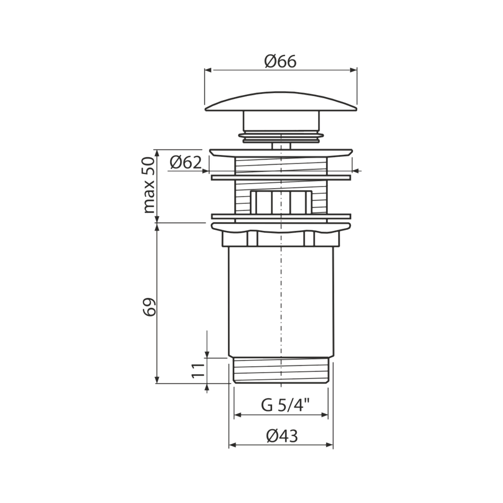 A392B Донный клапан сифона для умыв. click/clack 5/4", ц-мет. с переливом и большой загл Белый