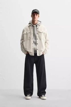 ZARA УТЕПЛЕННАЯ ВЕЛЬВЕТОВАЯ КУРТКА-РУБАШКА, ЭКРЮ