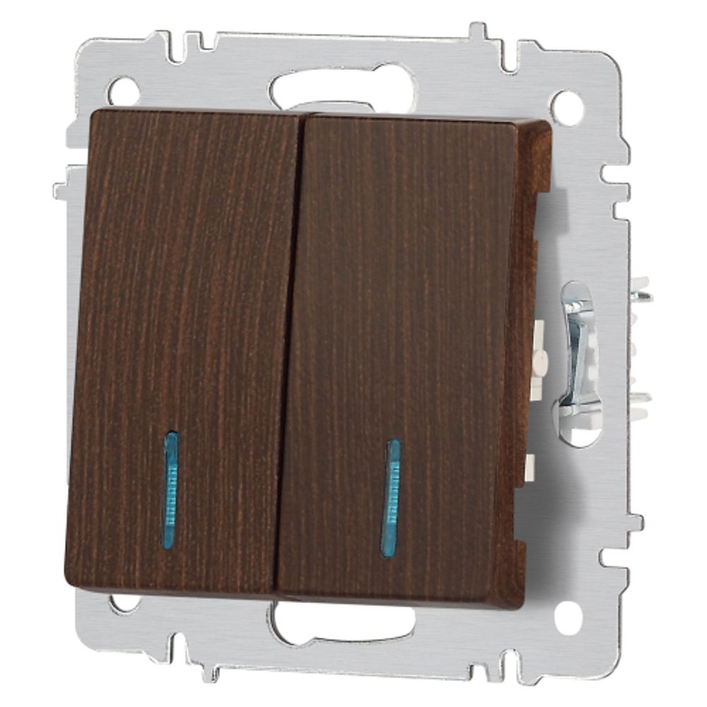 Выключатель Intro Accent 6-105-10 двойной с подсветкой, 10А-250В, IP20, СУ, AL/CU, венге | Intro