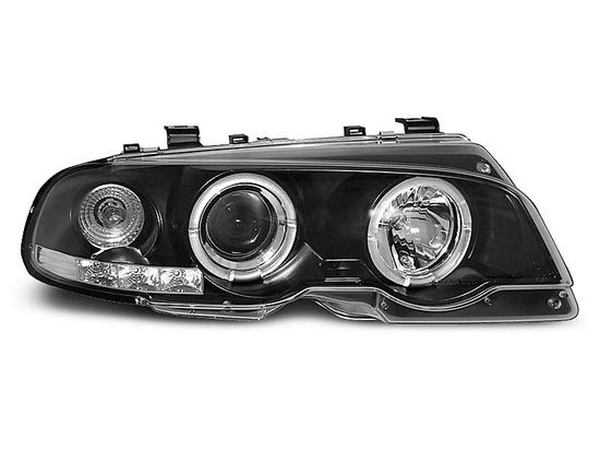 Передние фары Bmw 3 E46 angel eyes black