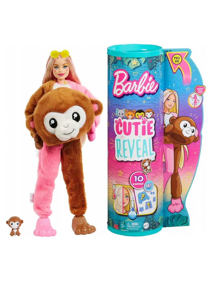 Barbie Cutie Reveal Обезьяна HKR01, кукла Барби в костюме зверька, набор с сюрпризами и аксессуарами, оригинал Mattel