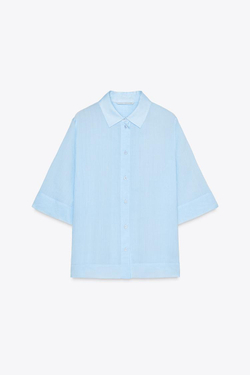 ZARA РУБАШКА ИЗ СМЕСОВОЙ ТКАНИ РАМИ ZW, ГОЛУБОЙ