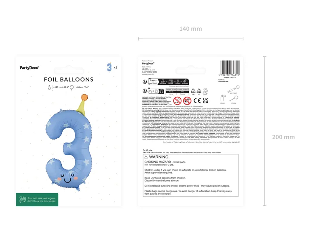 Шар с колпачком "Цифра 3" (86 см)