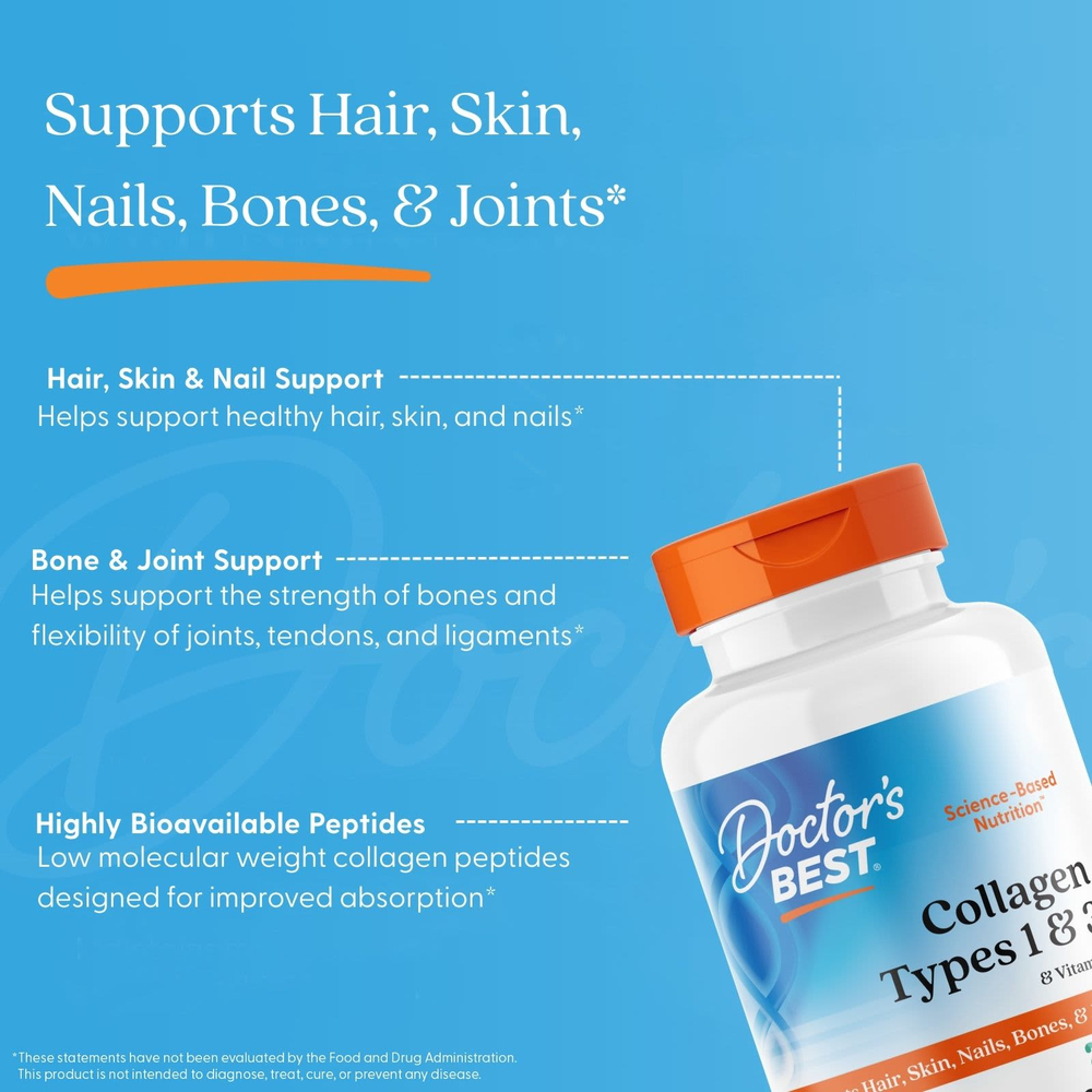 Doctor's Best, коллаген типов 1 и 3 с витамином C, 240 капсул