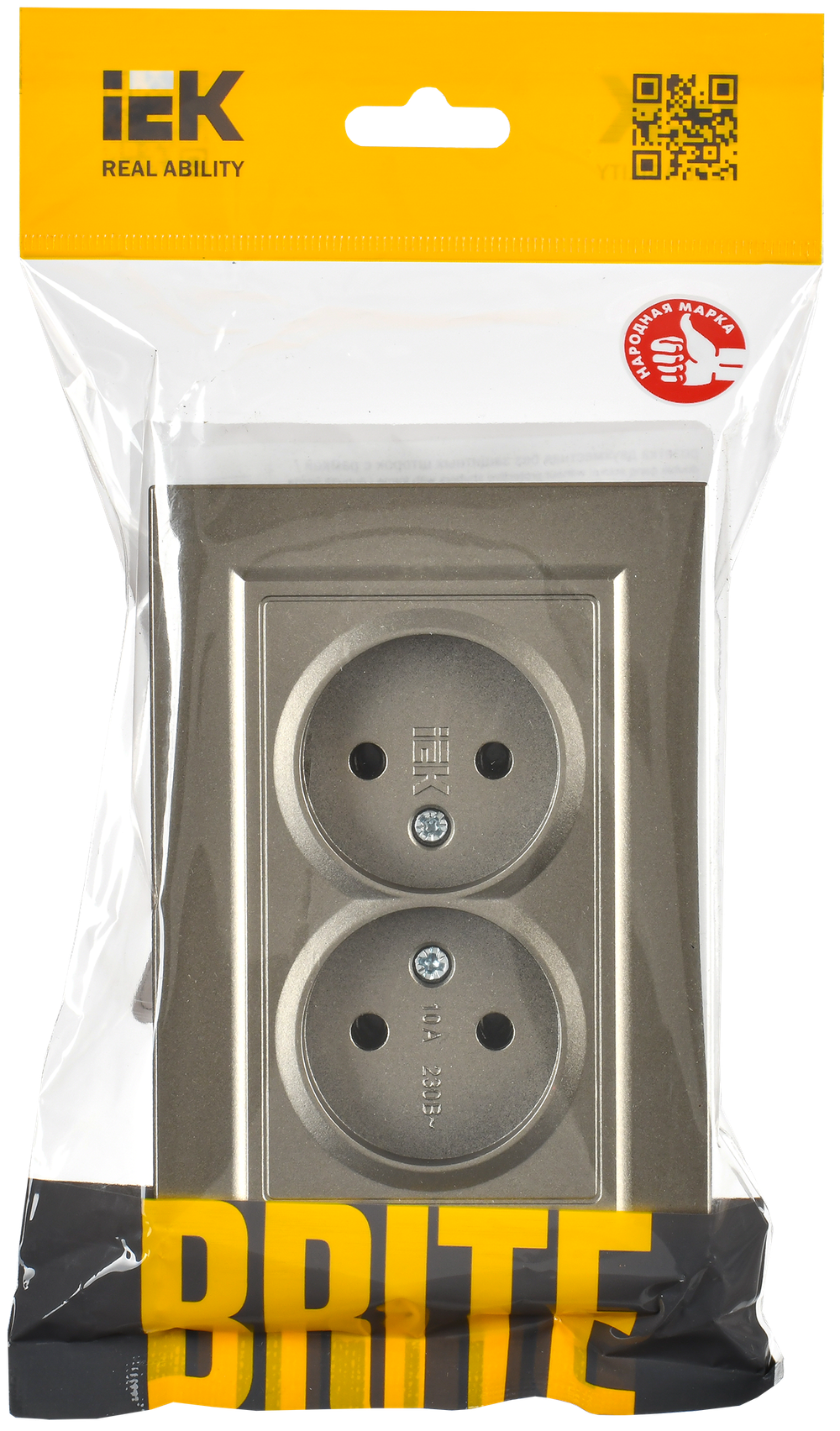 BRITE Розетка 2-местная без заземления без защитных шторок 10А в сборе РС12-2-БрШ шампань IEK