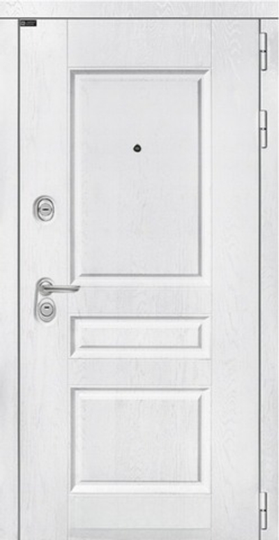 Входная металлическая дверь с шумоизоляцией для квартиры, белое дерево со стеклянными чёрными вставками - 1106