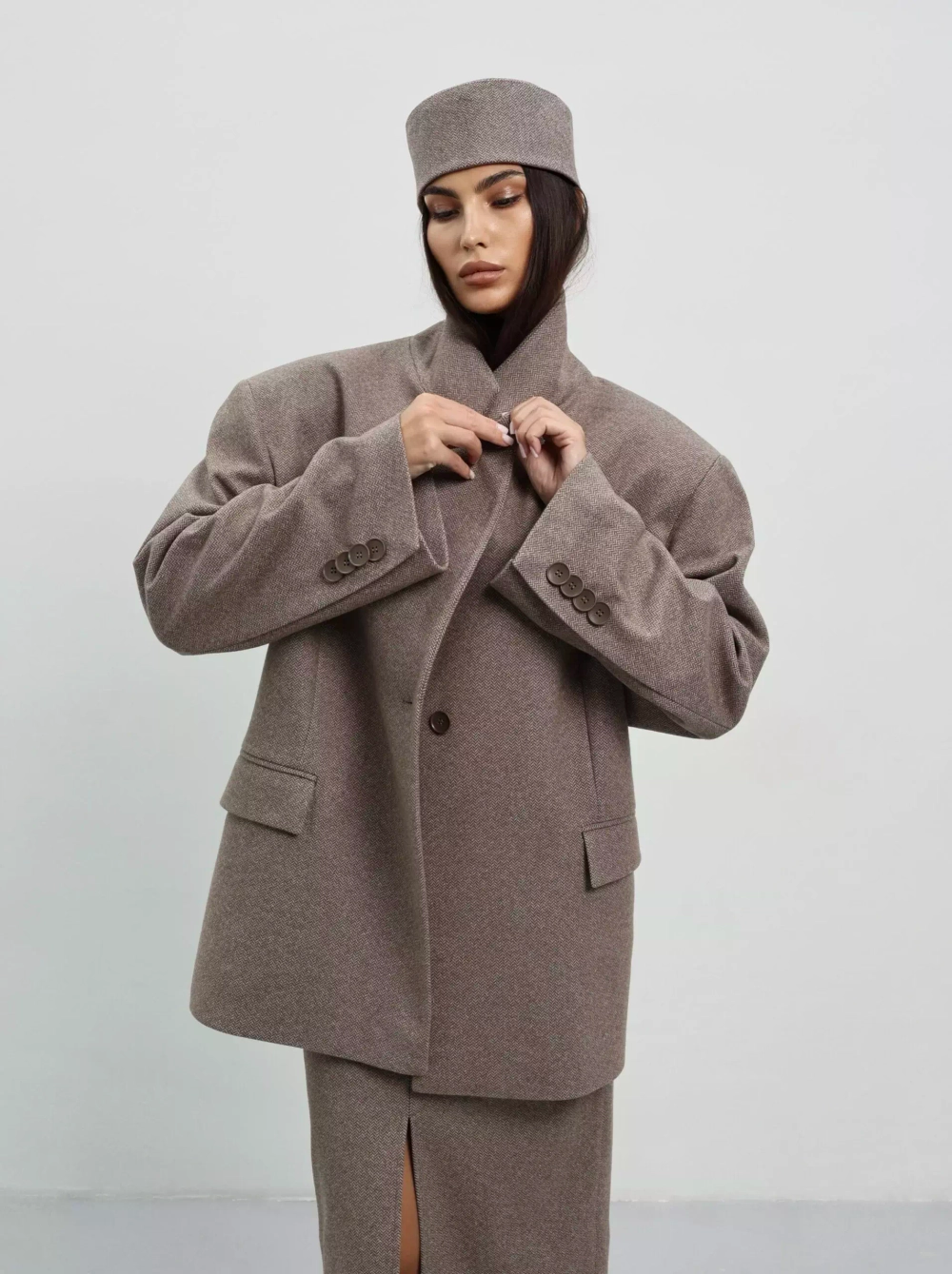 Юбка макси с разрезом спереди, Коричневая