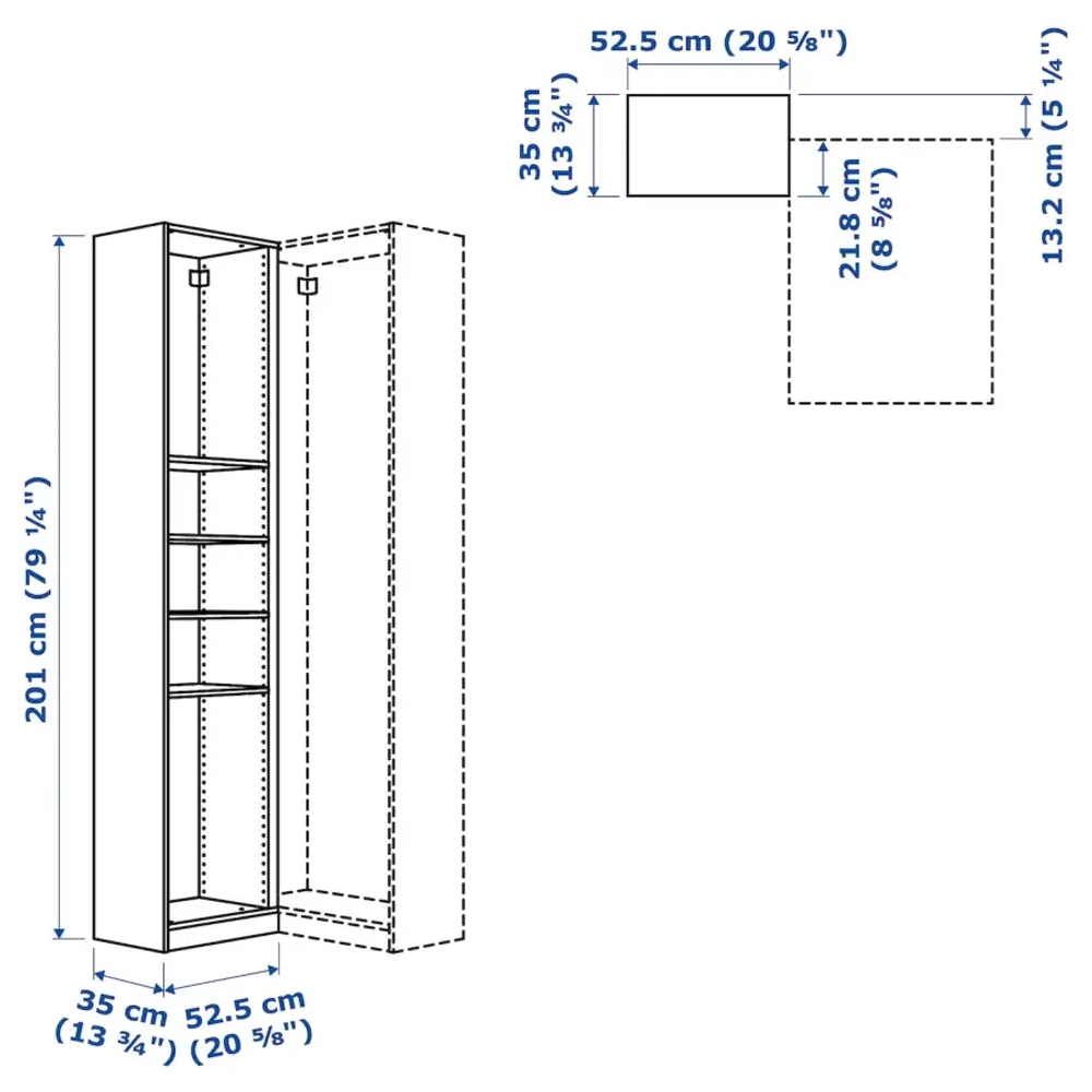 Угловая надстройка с 4 полками - PAX IKEA/ ПАКС ИКЕА,  53x35x201 см,  белый