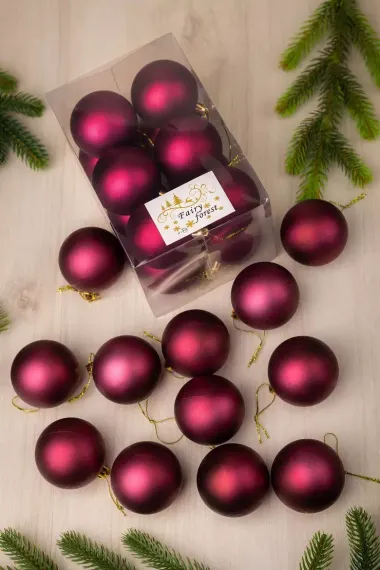 Набор пластиковых шаров Вероника 60 мм., бордо матовый, 12 шт., ЕлкиТорг (150208)