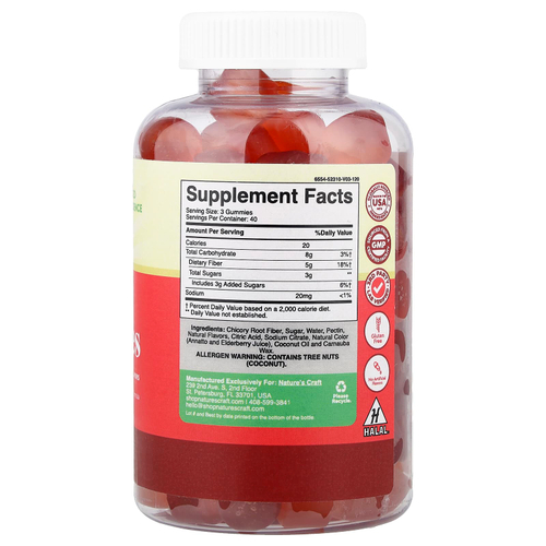 Nature's Craft, Жевательные мармеладки с клетчаткой, апельсин и ягодное ассорти, 120 жевательных таблеток
