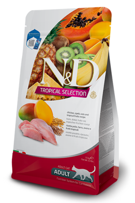 Фармина N&D Cat Tropical Курица, спельта, овес, тропические фрукты для кошек, 1,5 кг