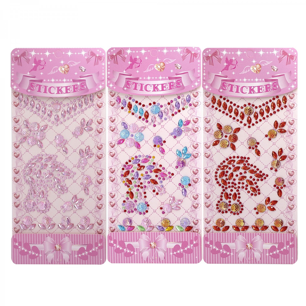 Наклейки-стразы Alingar, акриловые, "Зайчик и сердечко", ассорти (фиолет, голуб, кристалл), пакет с европодвесом