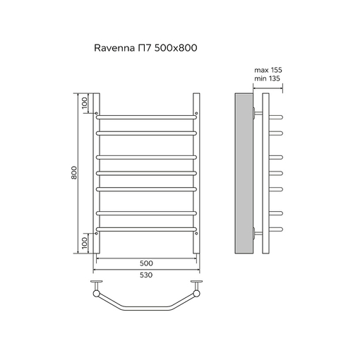 Полотенцесушитель водяной Azario RAVENNA 53.2х88, Хром