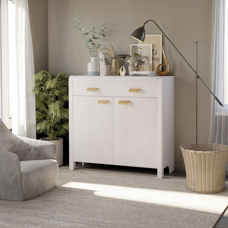 Комод, 104х39х100, Мадейра, с ящиками, для одежды и игрушек, под телевизор, из массива дерева, белый, Dipriz