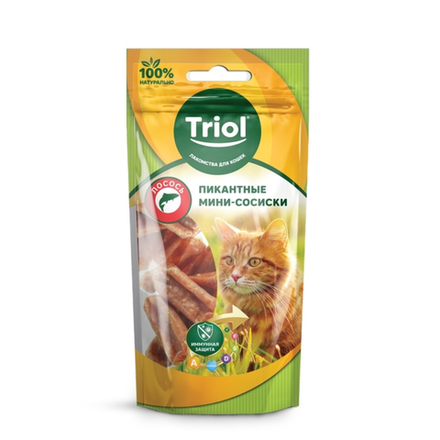 Лакомство Triol для кошек Пикантные мини-сосиски с лососем 40 гр