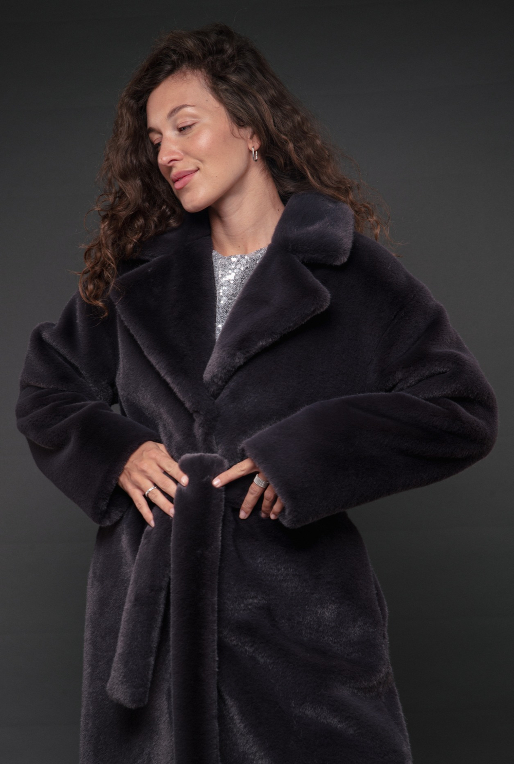 Эко-шуба норка | Английский воротник | Спущенный рукав | Мини | Дарк Тауп