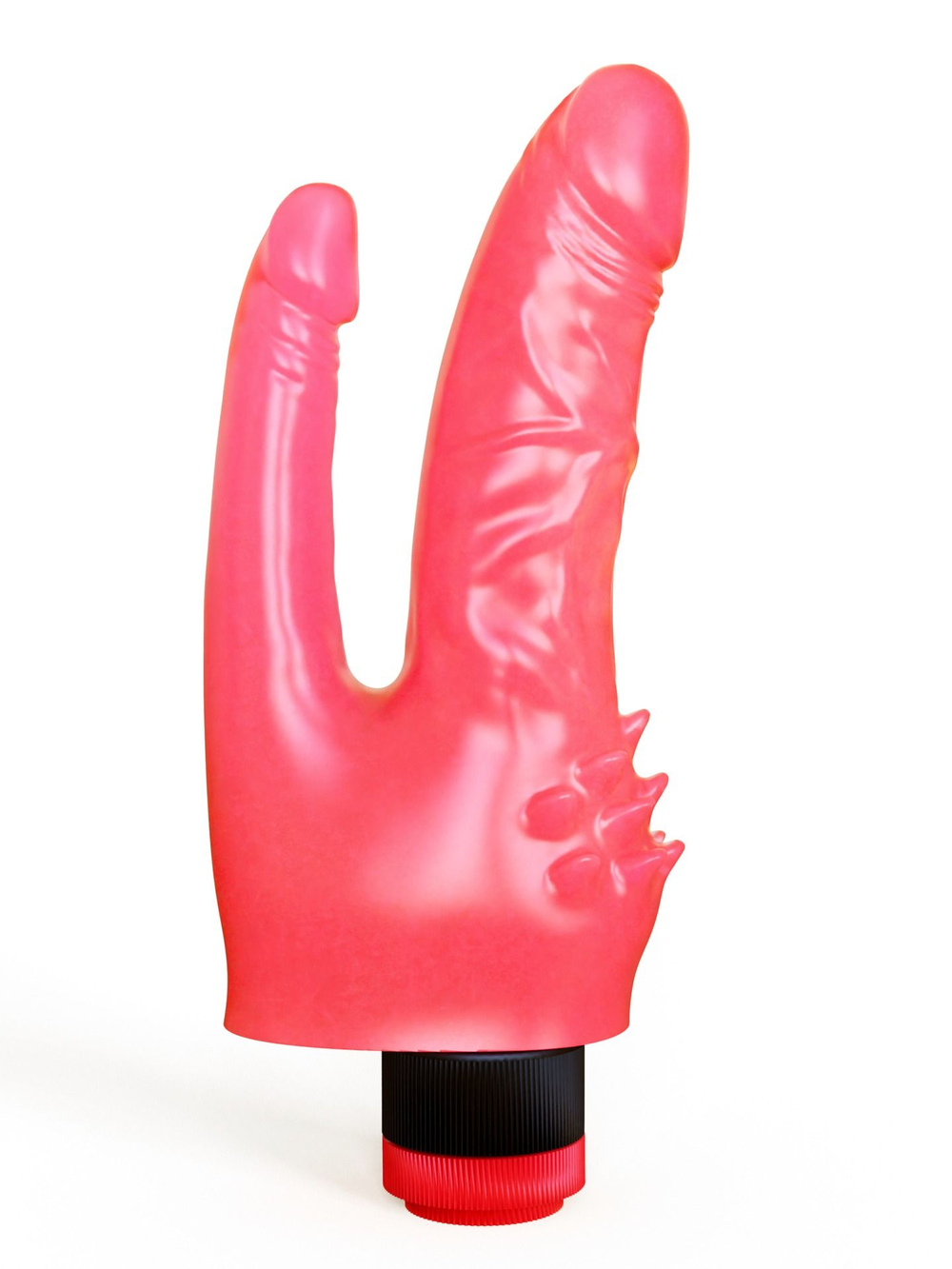 Двойной розовый вибромассажёр с шипами у основания - 17 см. (Цвет: розовый)