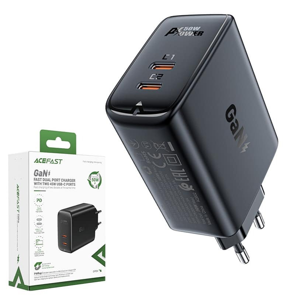 Сетевой адаптер питания ACEFAST A29 2 USB-C 50W (черный)
