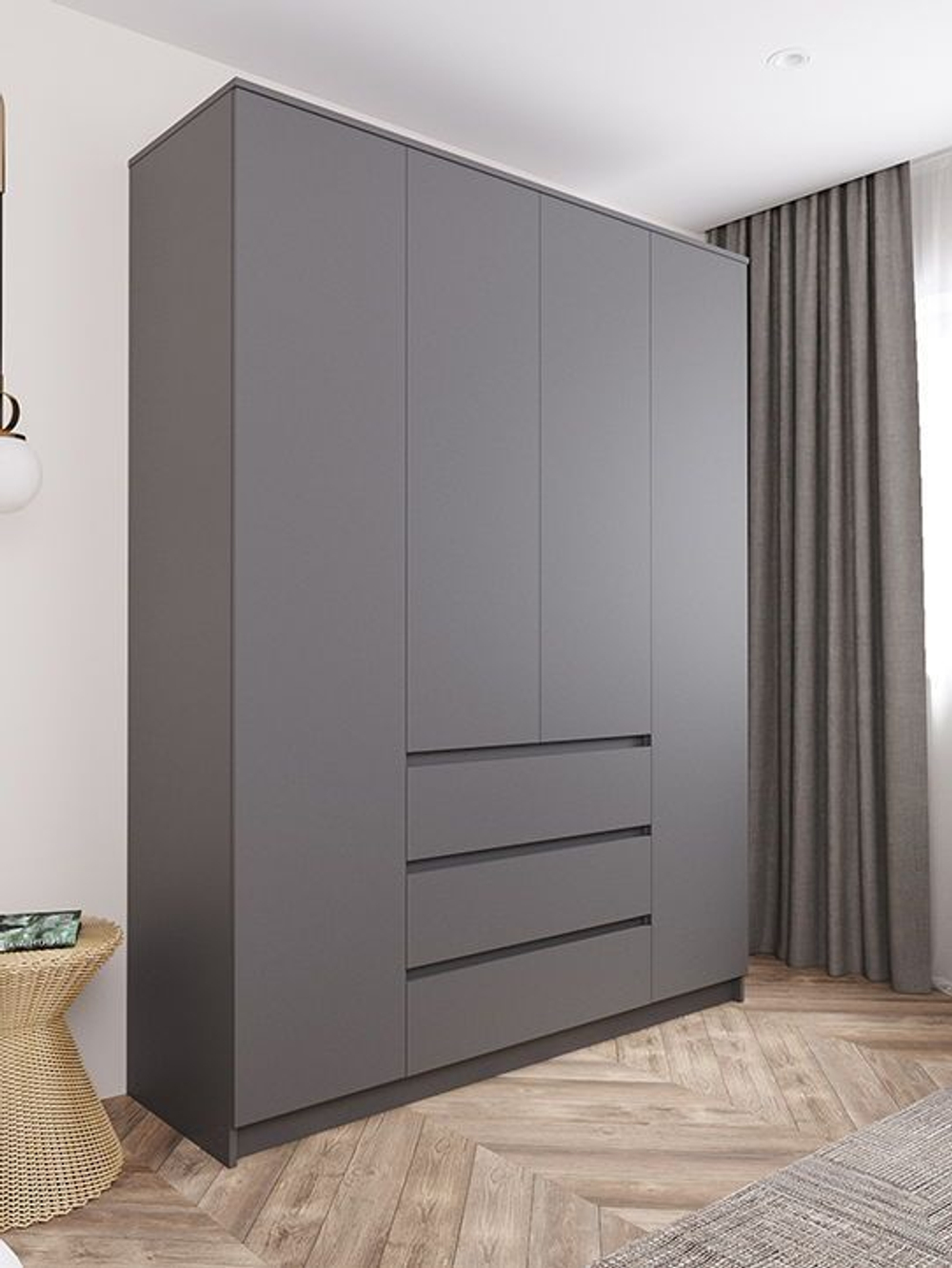 МОРИ МШ1600 Шкаф с 4мя дв и 3мя ящ. (ш1604*г478*в2100мм), ЛДСП Графит