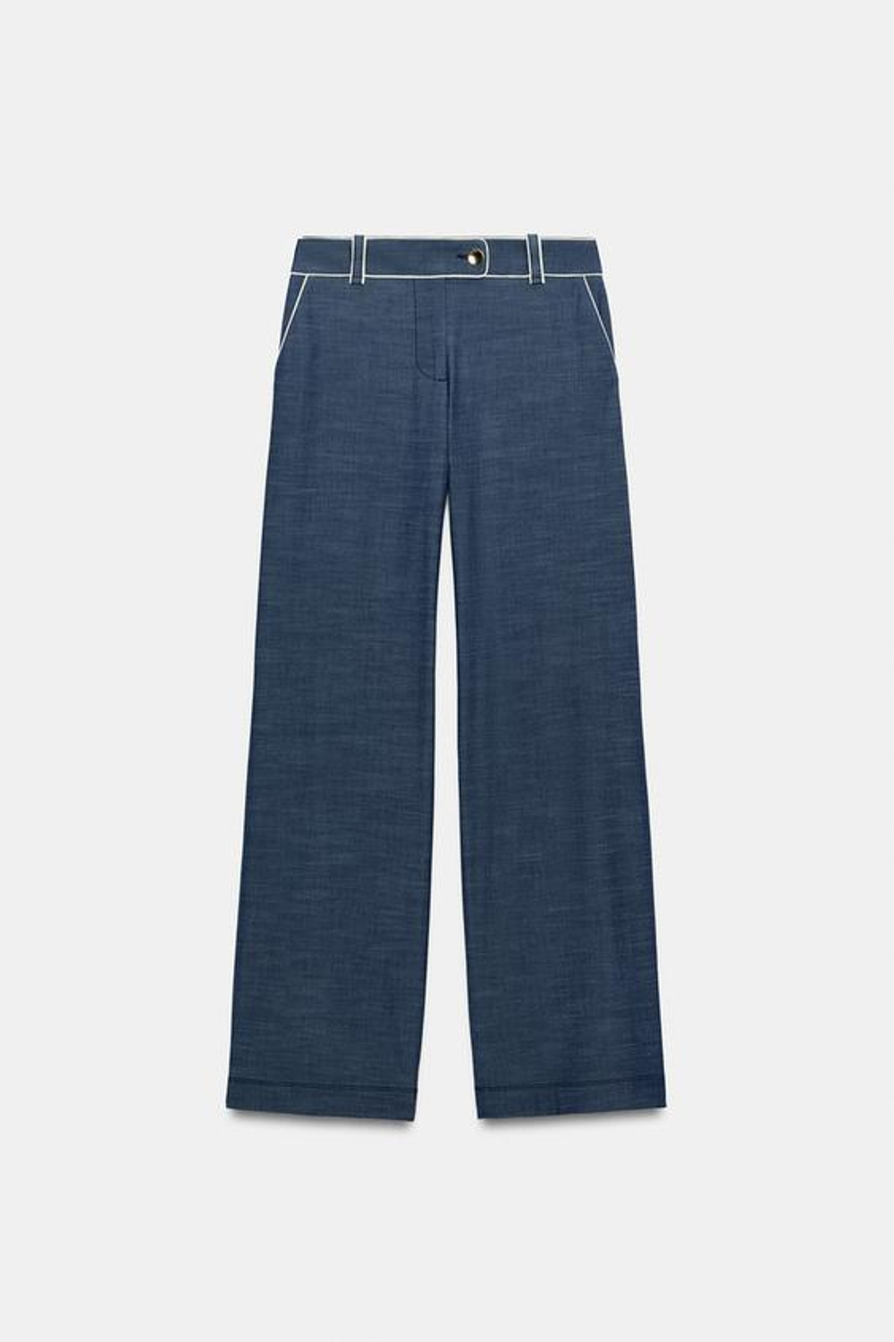 ZARA ШИРОКИЕ БРЮКИ С КОНТРАСТНЫМИ КАНТАМИ, СИНИЙ