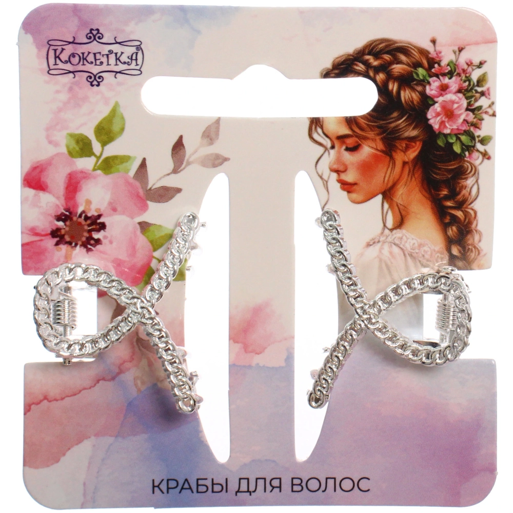 Заколка-краб для волос 2шт «AKS - DesignPRO», завитки, цвет золото и хром, 2,8*2,2см