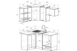 Кухонный гарнитур Жасмин мега прайм 1200х1600 мм (Белый глянец/Белый, Дуб бунратти)