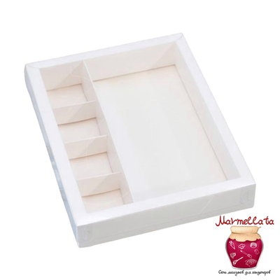 Упаковка для 4 конфет и шоколадной плитки с крышкой БЕЛАЯ 17,5*9 см/4*4 см