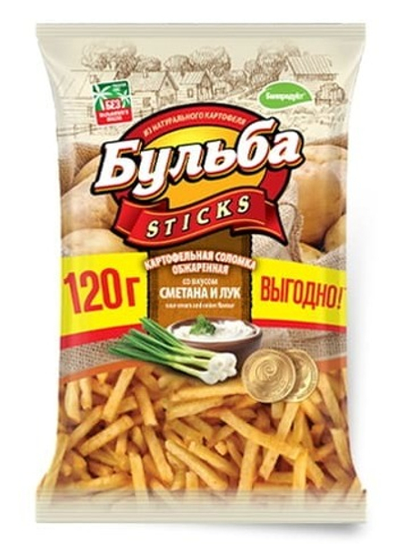 Соломка картофельная "Бульба стикс" 120г. Сметана-лук Белпродукт