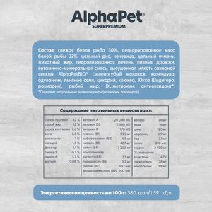 Сухой корм AlphaPet Superpremium Monoprotein для взрослых кошек из белой рыбы