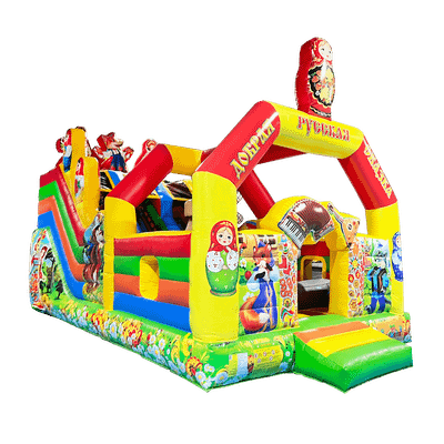 Коммерческий надувной батут с горкой «Добрая русская сказка», 8*4*5 м.