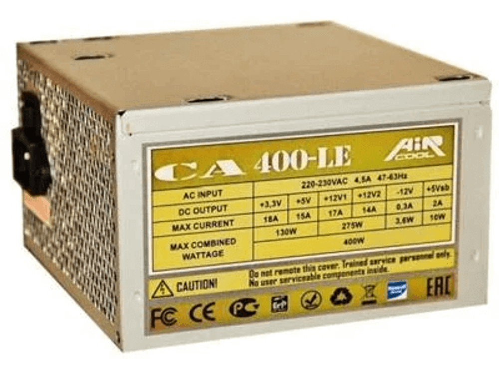 Блок Питания AiR-Cool  400W, Non Modular, ATX, КПД 85%, Fan 120mm, Черный, CA-400LE