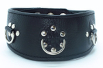 Чёрный кожаный ошейник с полукольцами и клёпками (Цвет: черный)
