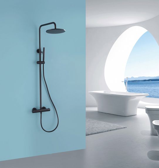 Душевая стойка ABBER Wasser Kreis AF8160BL с термостатом без излива, черная матовая