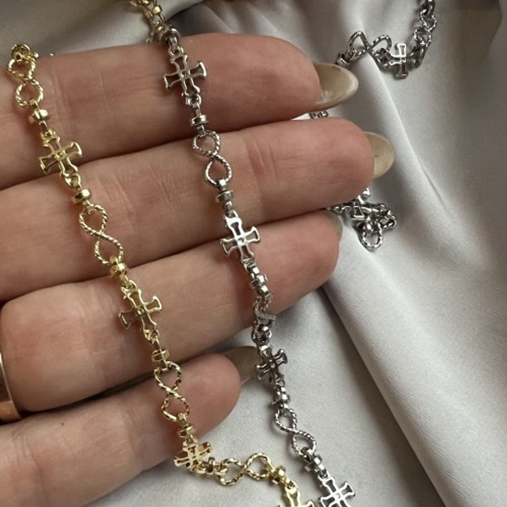 0751-р Цепь «Крест и бесконечность» 7мм, родий, м