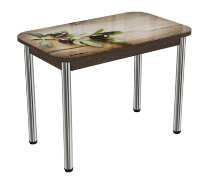 Стол неразд Прямоугольный подстолье прямое хром Царг.пояс венге Ст-ца оливковая ветвь ф/п стекло